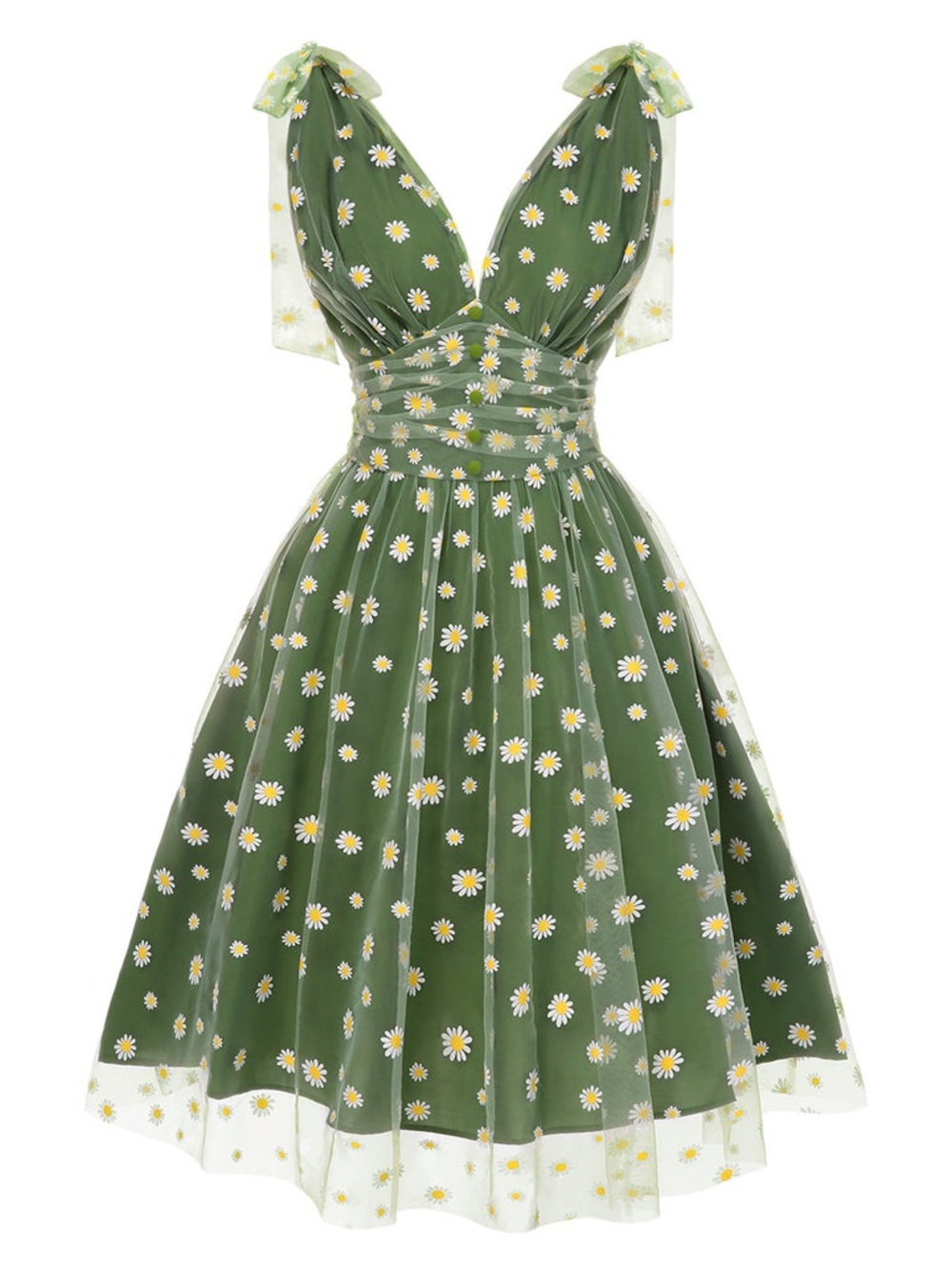 NWT BOUTIQUE GREEN 1950S DAISY MESH SWING DRESS